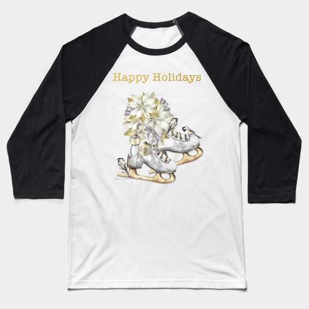 Gold And Silver Skates Baseball T-Shirt by Jean Plout Designs